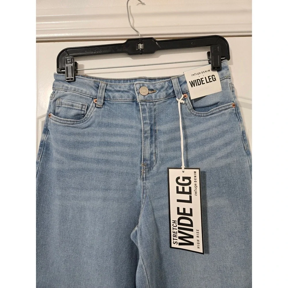 Refuge Denim High Rise Stretch Wide Leg Jeans Light Wash Women Size 7 - Picture 3 of 7